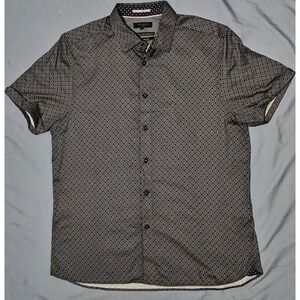 Ted Baker Shirt‎ Mens Sz 4 Black White Geometric Sleeve Button Up